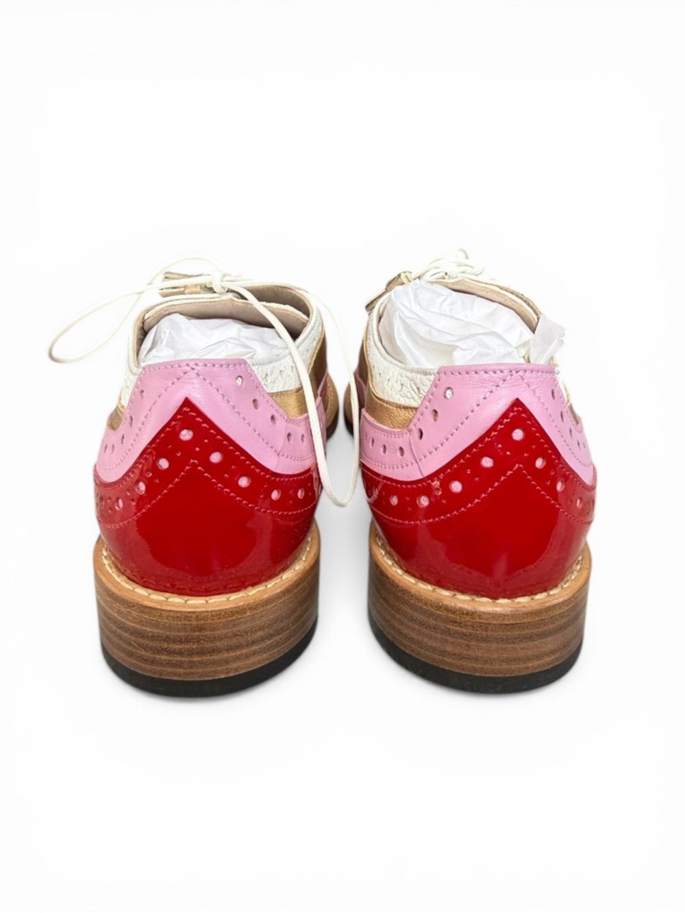 Patent Leather Tri-Tone Tassel Brogues — Red, Pink & White - Picture 8 of 12